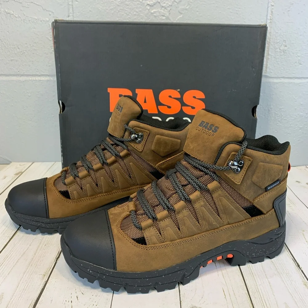 New Bass Outdoor Leather Work Hiking Hunting Boot Brown Black Men's Size 9.5